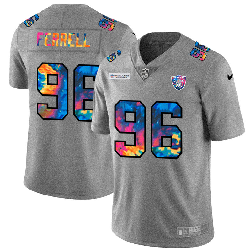 NFL Las Vegas Raiders #96 Clelin Ferrell Men Nike MultiColor 2020  Crucial Catch  Jersey Grey->carolina panthers->NFL Jersey